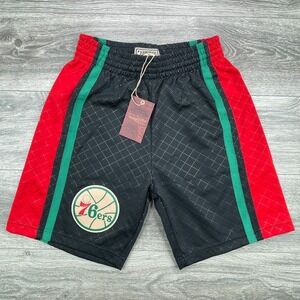 Philadelphia 76ers Shorts Men Small Black Red Mesh Mitchell Ness Swingman Sixers